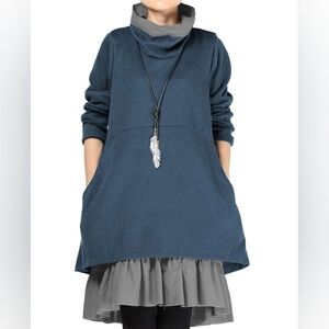 Mordenmiss Women's Flared Layers Dress Hi-Low Ruffle Hem Tunic Top‎ L